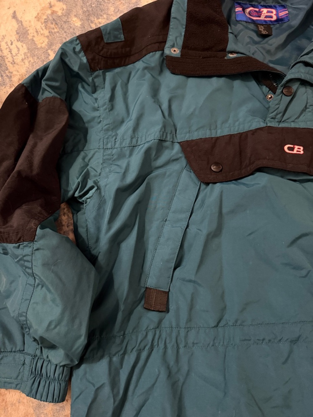 Vintage CB Sports Anorak Jacket XXXL Green Black Pullover Hooded - Picture 7 of 12